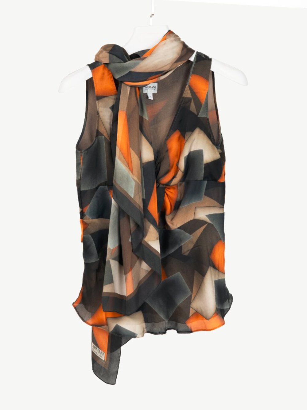 Armani Collezioni Brown & Orange Geometric Silk Tank with Scarf